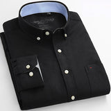 Men's Long Sleeve Oxford Plaid Striped Casual Shirt Front Patch Chest Pocket Regular-fit Button-down Collar Thick Work Shirts