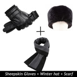 BISON DENIM Men Genuine Sheepskin Leather Gloves Autumn Winter Warm Touch Screen Full Finger Black Gloves High Quality S019