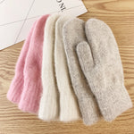 Double-layer rabbit hair gloves female winter Korean version of solid color all fingers  winter women gloves  girls mittens