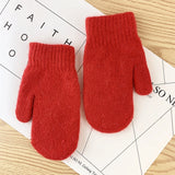 Double-layer rabbit hair gloves female winter Korean version of solid color all fingers  winter women gloves  girls mittens