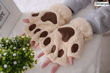 New Women Cute Cat Claw Paw Plush Mittens Warm Soft Plush Short Fingerless Fluffy Bear Cat Gloves Costume Half Finger Party Gift