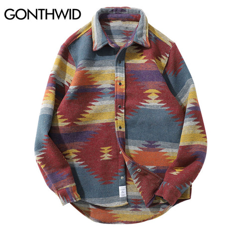 GONTHWID Hip Hop Tie Dye Snap Button Long Sleeve Shirts Men Fashion Casual Streetwear Dress Shirt Coats Male Hipster Shirts Tops