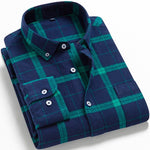 Men's Fashion 100% Cotton Brushed Flannel Shirts Single Pocket Long Sleeve Slim-fit Youthful Soft Casual Plaid Checkered Shirt