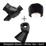 BISON DENIM Men Genuine Sheepskin Leather Gloves Autumn Winter Warm Touch Screen Full Finger Black Gloves High Quality S019